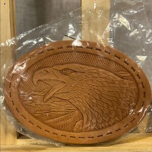 NWT Vintage Leather pressed bald eagle belt buckle cover with leather backing